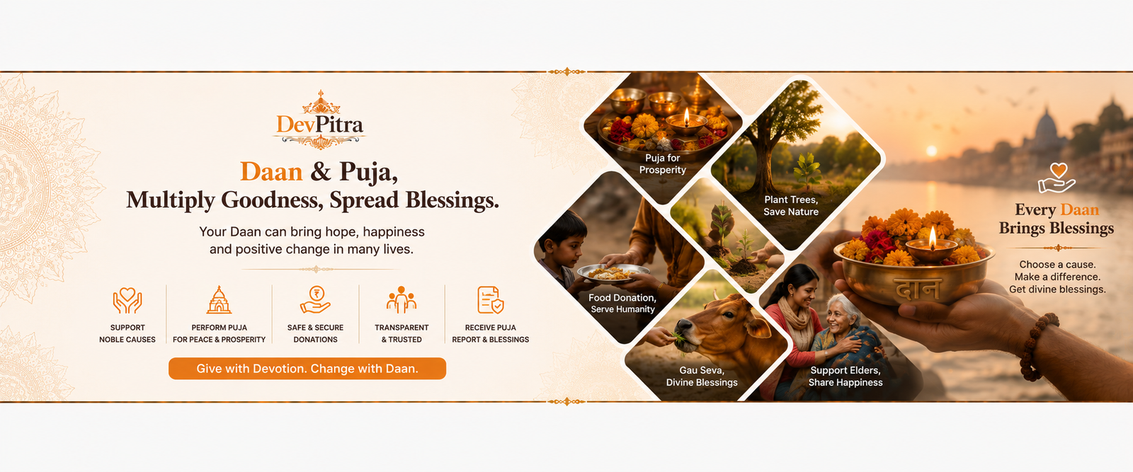 Devotees offering Daan and Seva