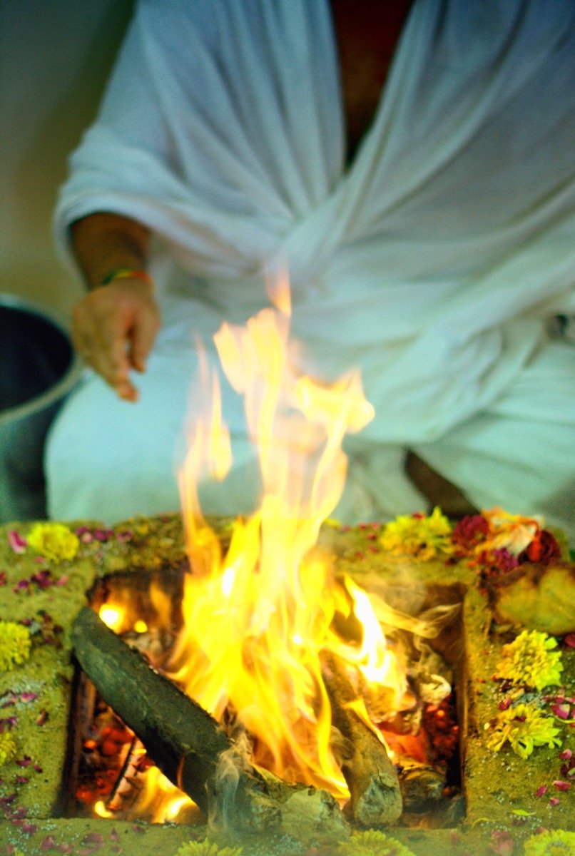 Havan fire ritual performed for an online puja