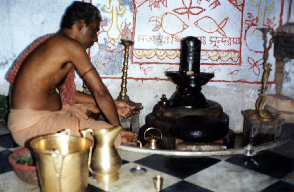 Rudrabhishek ritual before a Shiva Lingam